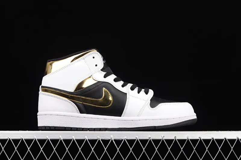 All categories Air Jordan Jordan series basketball shoes Air Jordan 1 Mid Air Jordan 1 Mid SE AJ1 Joe 1 white black gold Zhongbang basketball shoes 554724-190